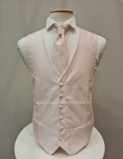 Gilet sur mesure et et cravate, rose pâle pour mariage et cérémonie - réalisable dans 300 coloris - Caralys Nice - Alpes Maritimes (06)